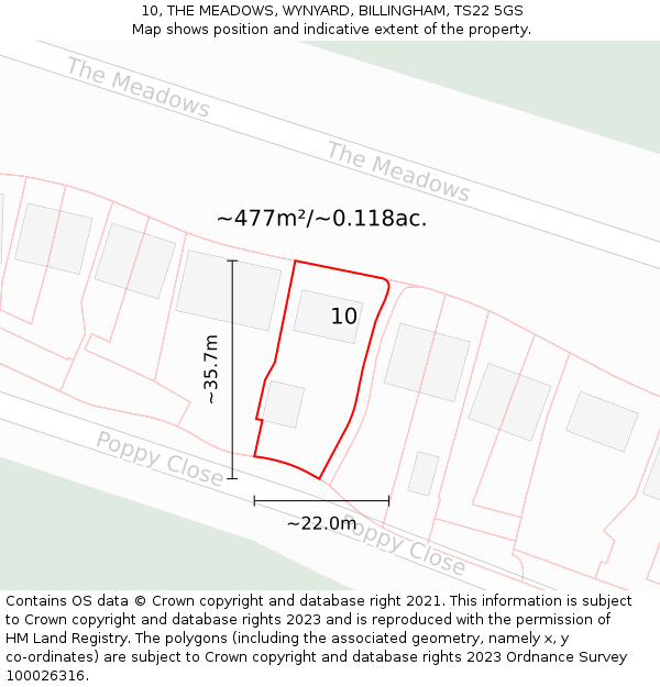 10, THE MEADOWS, WYNYARD, BILLINGHAM, TS22 5GS: Plot and title map