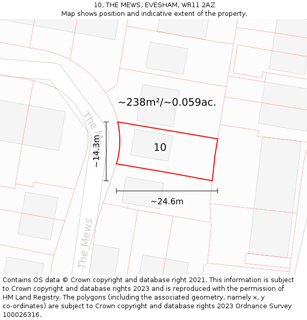 10, THE MEWS, EVESHAM, WR11 2AZ: Plot and title map