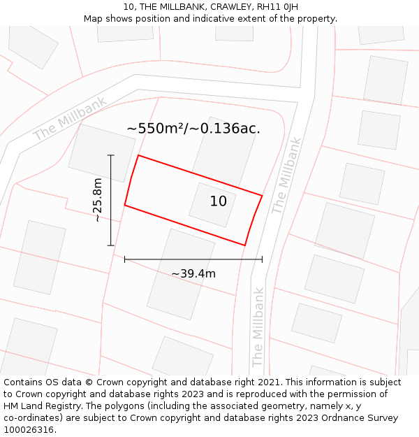 10, THE MILLBANK, CRAWLEY, RH11 0JH: Plot and title map