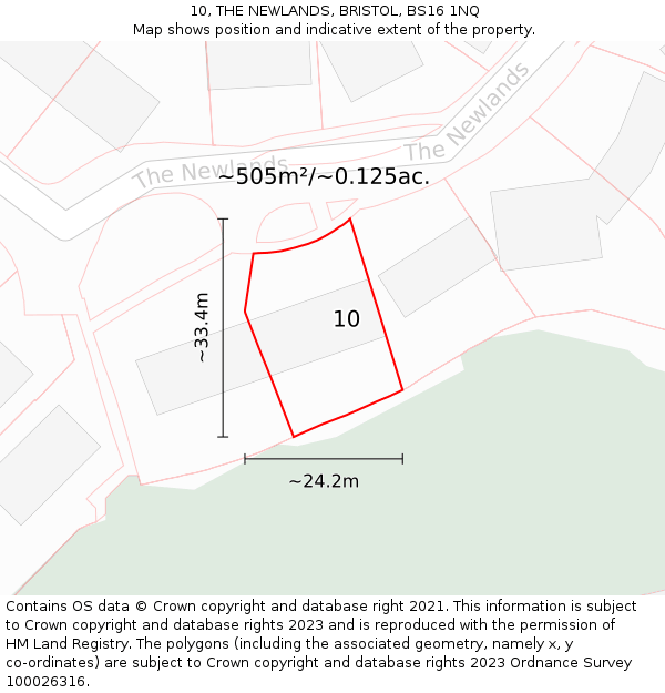 10, THE NEWLANDS, BRISTOL, BS16 1NQ: Plot and title map