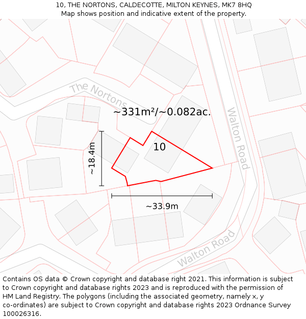 10, THE NORTONS, CALDECOTTE, MILTON KEYNES, MK7 8HQ: Plot and title map