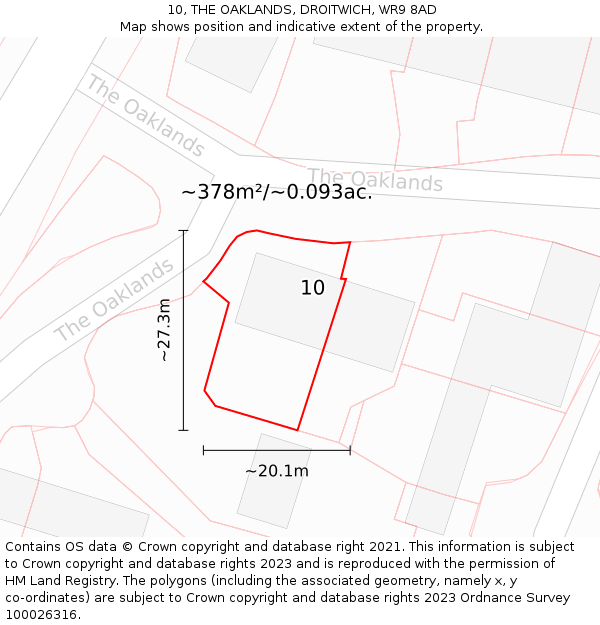 10, THE OAKLANDS, DROITWICH, WR9 8AD: Plot and title map
