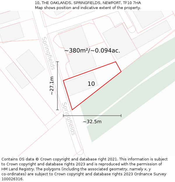 10, THE OAKLANDS, SPRINGFIELDS, NEWPORT, TF10 7HA: Plot and title map