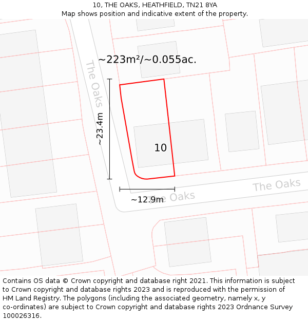 10, THE OAKS, HEATHFIELD, TN21 8YA: Plot and title map