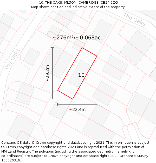 10, THE OAKS, MILTON, CAMBRIDGE, CB24 6ZG: Plot and title map