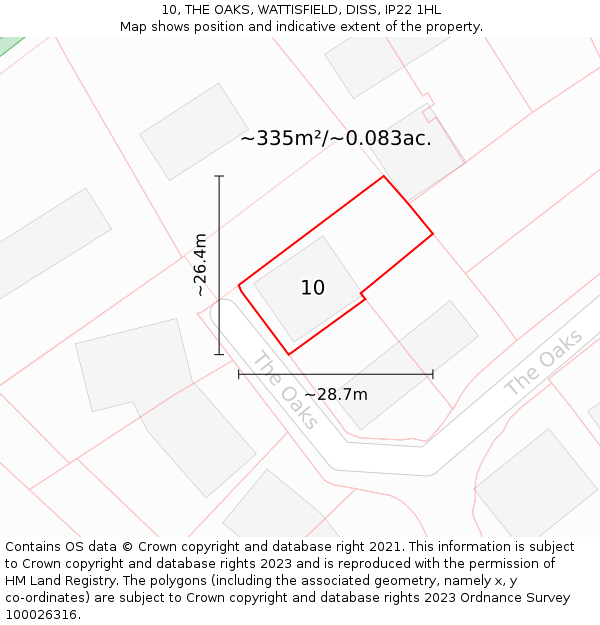 10, THE OAKS, WATTISFIELD, DISS, IP22 1HL: Plot and title map