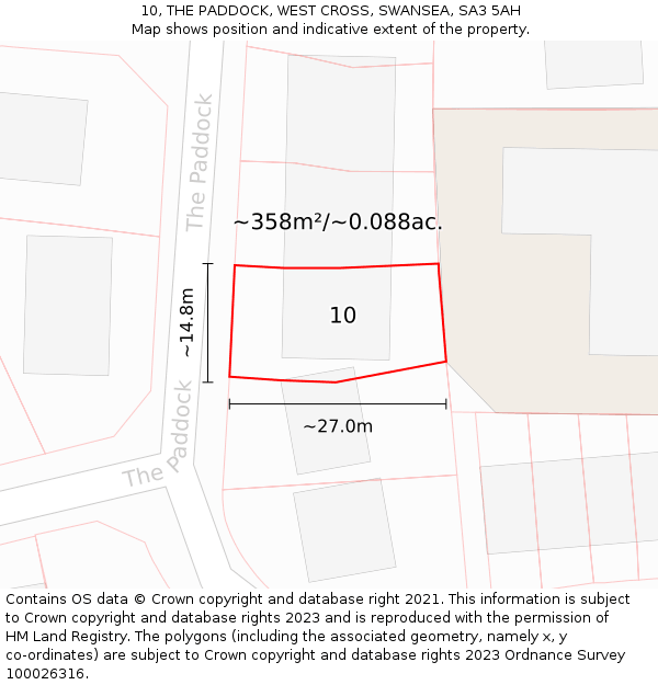 10, THE PADDOCK, WEST CROSS, SWANSEA, SA3 5AH: Plot and title map