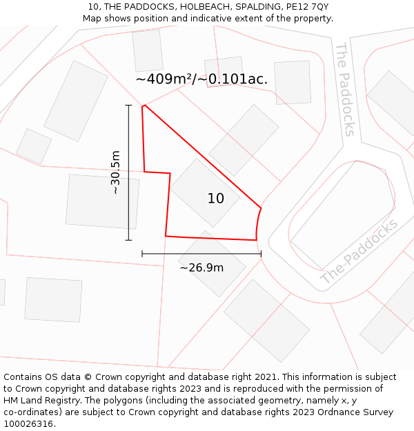 10, THE PADDOCKS, HOLBEACH, SPALDING, PE12 7QY: Plot and title map