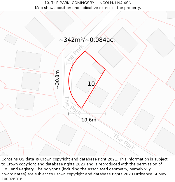 10, THE PARK, CONINGSBY, LINCOLN, LN4 4SN: Plot and title map