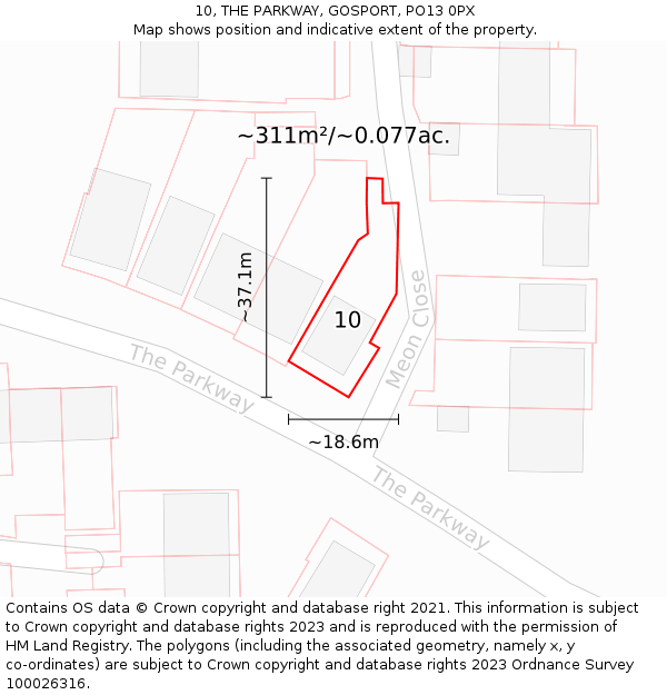 10, THE PARKWAY, GOSPORT, PO13 0PX: Plot and title map