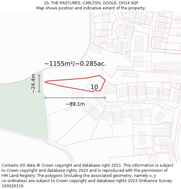 10, THE PASTURES, CARLTON, GOOLE, DN14 9QF: Plot and title map