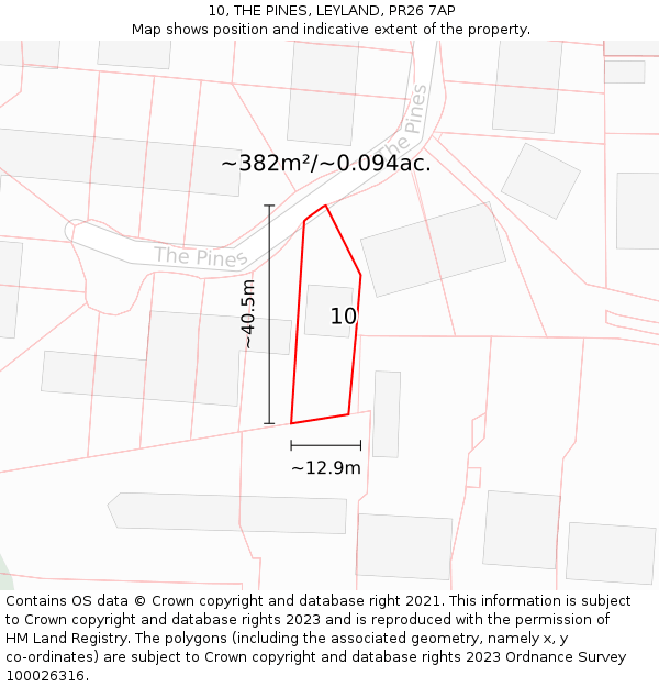 10, THE PINES, LEYLAND, PR26 7AP: Plot and title map