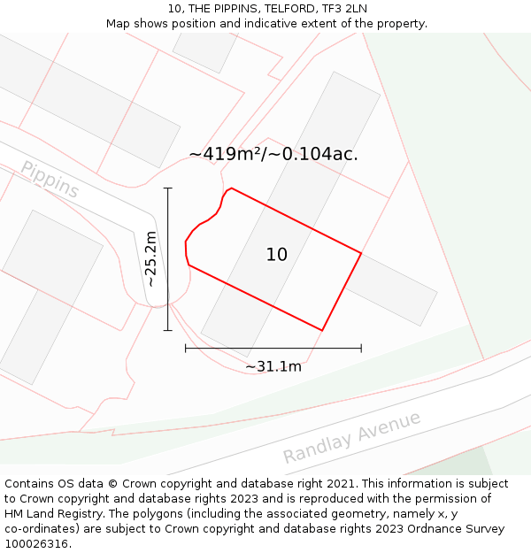 10, THE PIPPINS, TELFORD, TF3 2LN: Plot and title map