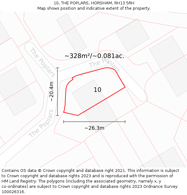 10, THE POPLARS, HORSHAM, RH13 5RH: Plot and title map