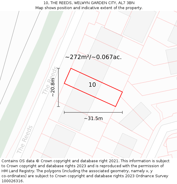 10, THE REEDS, WELWYN GARDEN CITY, AL7 3BN: Plot and title map