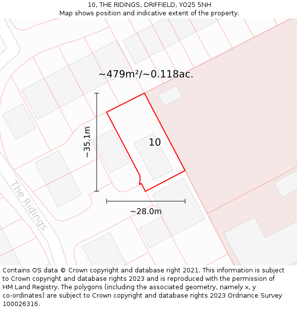 10, THE RIDINGS, DRIFFIELD, YO25 5NH: Plot and title map