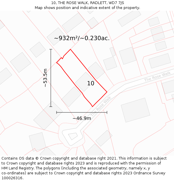 10, THE ROSE WALK, RADLETT, WD7 7JS: Plot and title map