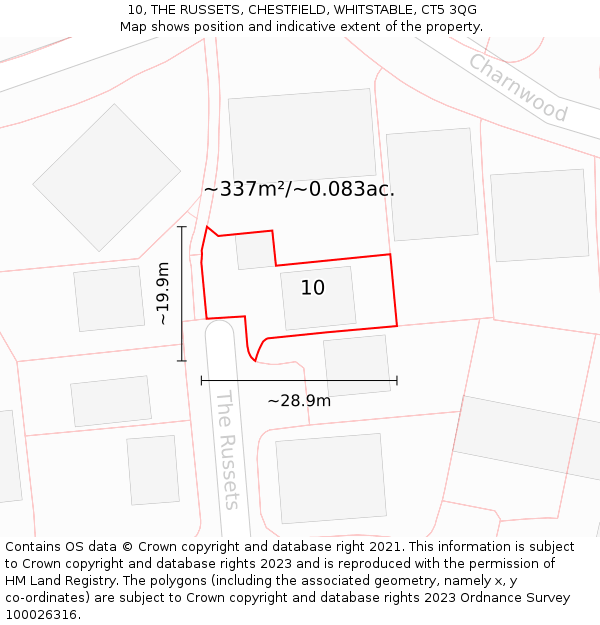 10, THE RUSSETS, CHESTFIELD, WHITSTABLE, CT5 3QG: Plot and title map