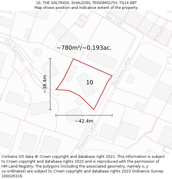 10, THE SALTINGS, SHALDON, TEIGNMOUTH, TQ14 0BT: Plot and title map