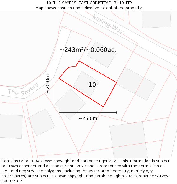 10, THE SAYERS, EAST GRINSTEAD, RH19 1TP: Plot and title map