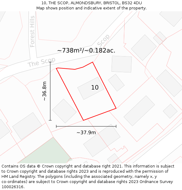 10, THE SCOP, ALMONDSBURY, BRISTOL, BS32 4DU: Plot and title map