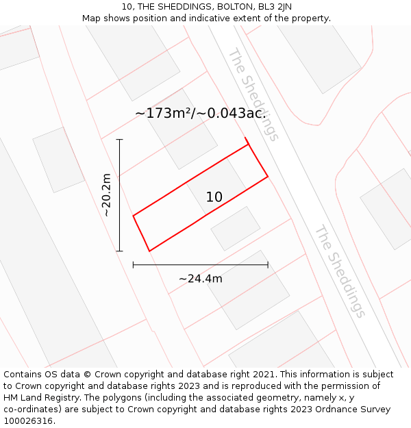 10, THE SHEDDINGS, BOLTON, BL3 2JN: Plot and title map