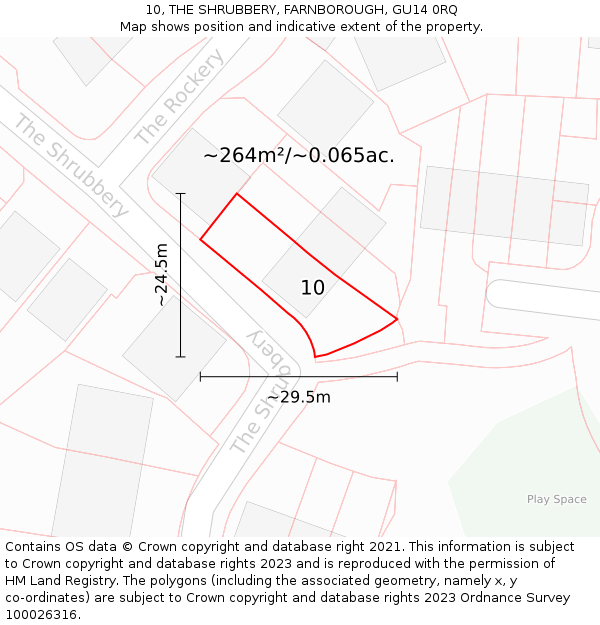 10, THE SHRUBBERY, FARNBOROUGH, GU14 0RQ: Plot and title map