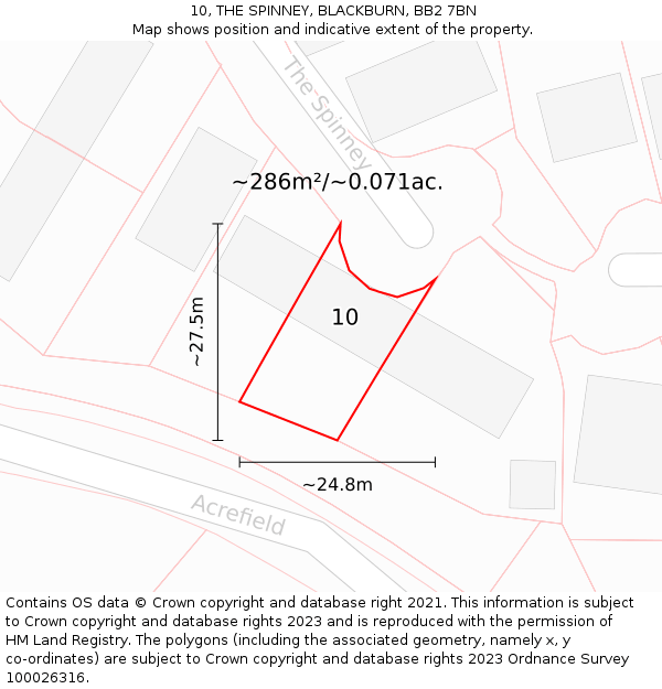 10, THE SPINNEY, BLACKBURN, BB2 7BN: Plot and title map