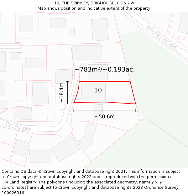 10, THE SPINNEY, BRIGHOUSE, HD6 2JW: Plot and title map