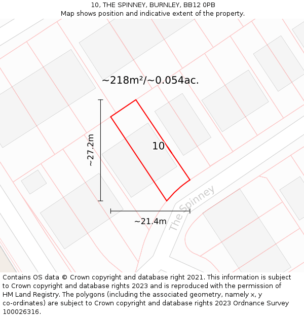 10, THE SPINNEY, BURNLEY, BB12 0PB: Plot and title map