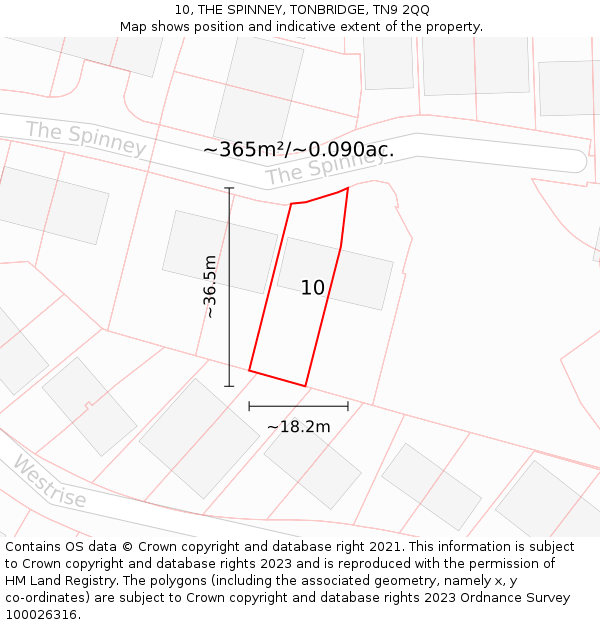 10, THE SPINNEY, TONBRIDGE, TN9 2QQ: Plot and title map