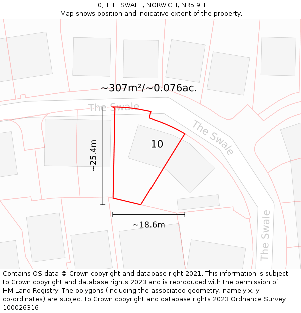 10, THE SWALE, NORWICH, NR5 9HE: Plot and title map