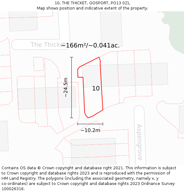 10, THE THICKET, GOSPORT, PO13 0ZL: Plot and title map