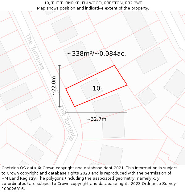 10, THE TURNPIKE, FULWOOD, PRESTON, PR2 3WT: Plot and title map