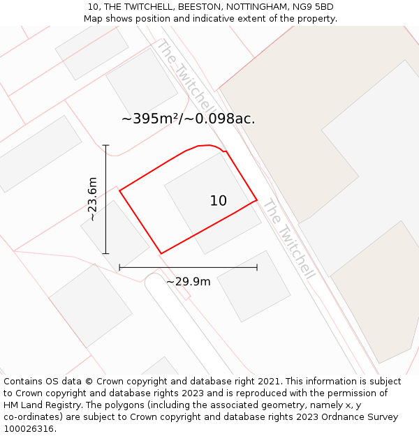 10, THE TWITCHELL, BEESTON, NOTTINGHAM, NG9 5BD: Plot and title map