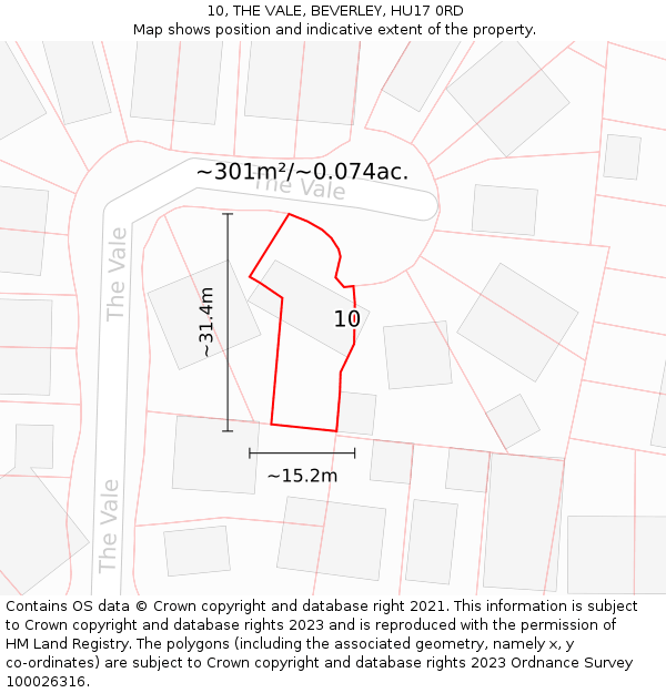 10, THE VALE, BEVERLEY, HU17 0RD: Plot and title map