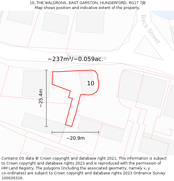 10, THE WALDRONS, EAST GARSTON, HUNGERFORD, RG17 7JB: Plot and title map