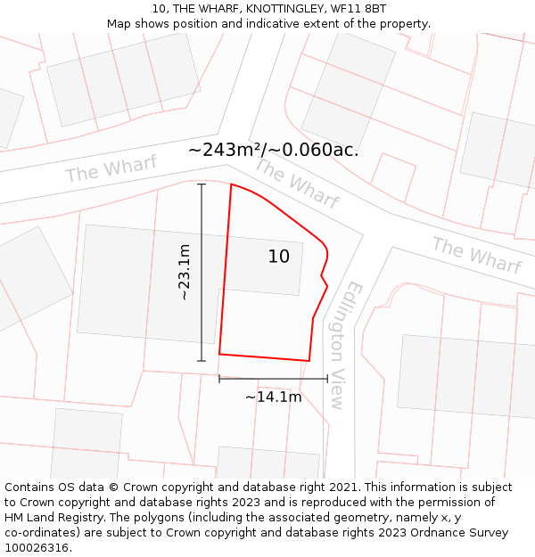 10, THE WHARF, KNOTTINGLEY, WF11 8BT: Plot and title map