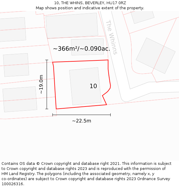 10, THE WHINS, BEVERLEY, HU17 0RZ: Plot and title map