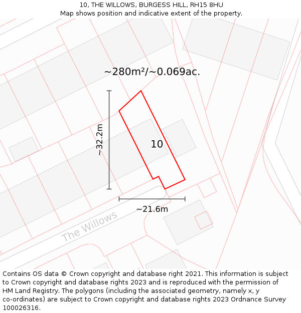 10, THE WILLOWS, BURGESS HILL, RH15 8HU: Plot and title map