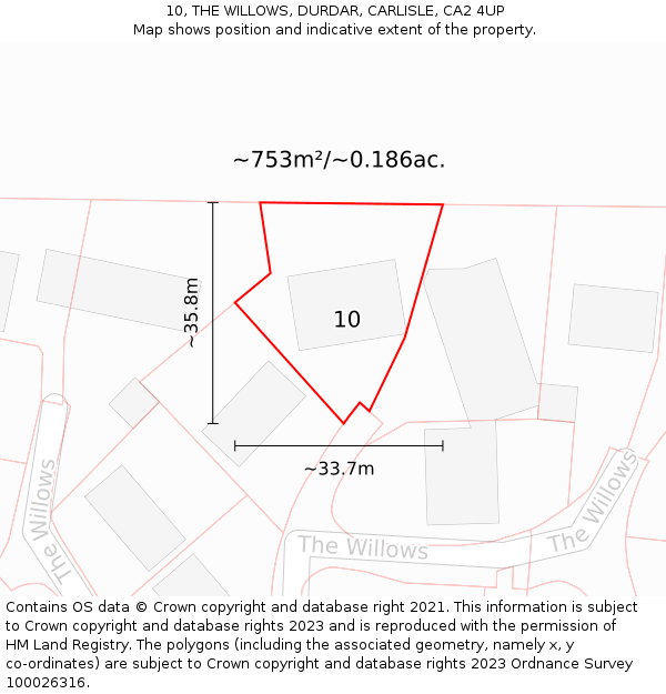 10, THE WILLOWS, DURDAR, CARLISLE, CA2 4UP: Plot and title map