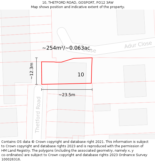 10, THETFORD ROAD, GOSPORT, PO12 3AW: Plot and title map