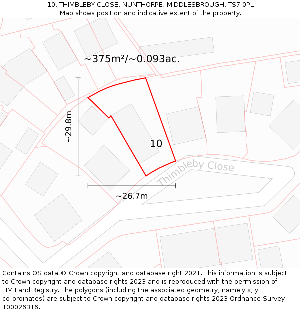 10, THIMBLEBY CLOSE, NUNTHORPE, MIDDLESBROUGH, TS7 0PL: Plot and title map
