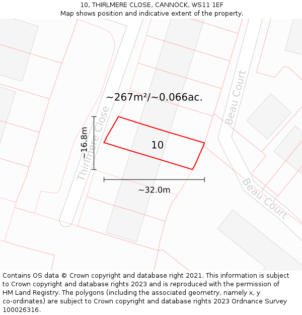 10, THIRLMERE CLOSE, CANNOCK, WS11 1EF: Plot and title map