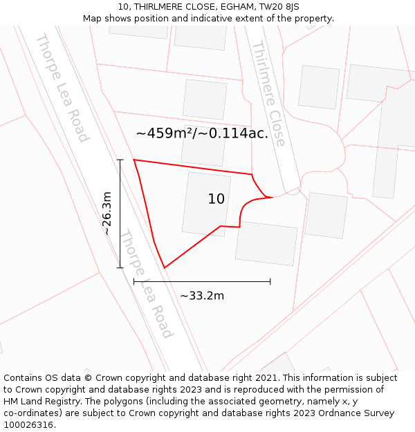 10, THIRLMERE CLOSE, EGHAM, TW20 8JS: Plot and title map