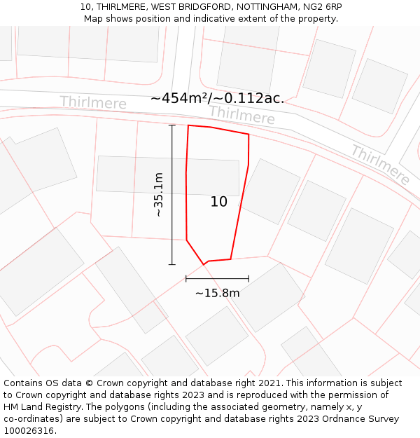 10, THIRLMERE, WEST BRIDGFORD, NOTTINGHAM, NG2 6RP: Plot and title map