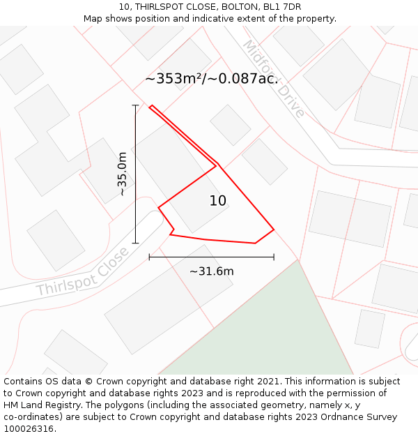 10, THIRLSPOT CLOSE, BOLTON, BL1 7DR: Plot and title map