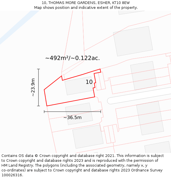 10, THOMAS MORE GARDENS, ESHER, KT10 8EW: Plot and title map