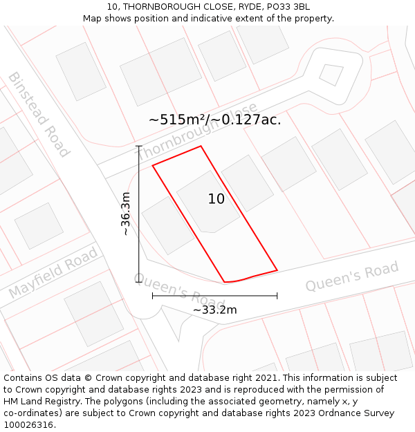 10, THORNBOROUGH CLOSE, RYDE, PO33 3BL: Plot and title map