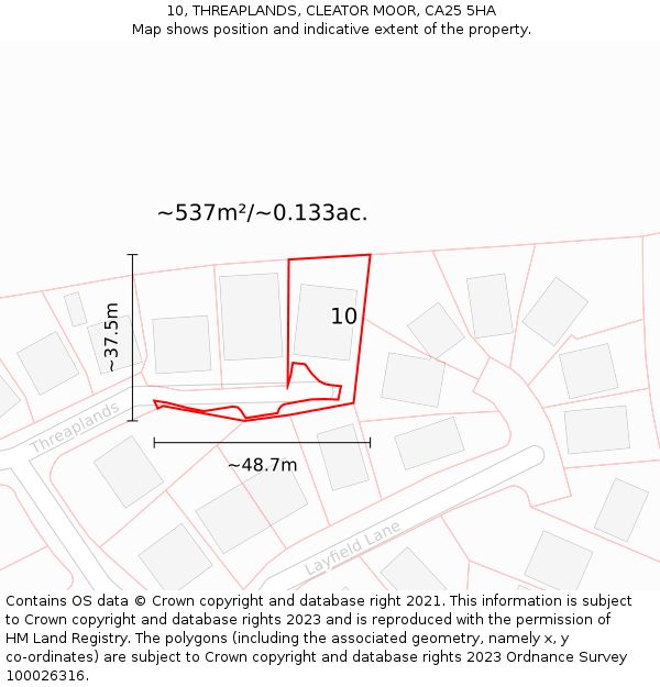 10, THREAPLANDS, CLEATOR MOOR, CA25 5HA: Plot and title map